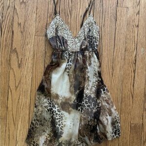 rare leopard print lace trim dress